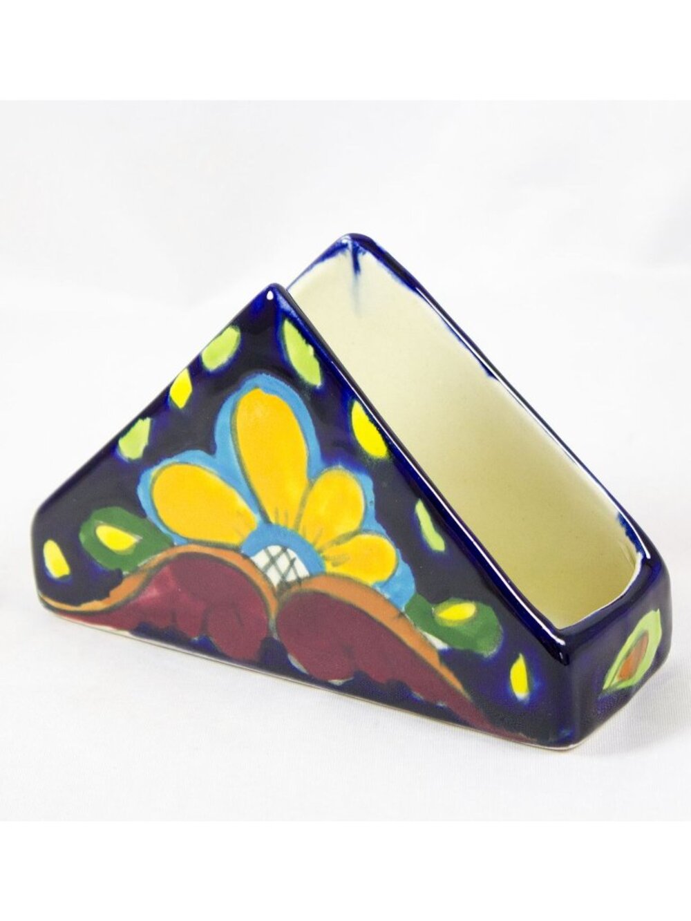 Vibrant Mexican Style Folk Art Handpainted Ceramic Napkin Holder Sunflower